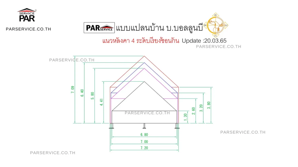 แบบแปลนบ้านน้อคดาวน์ทรงเอเฟรม ด้านหน้า