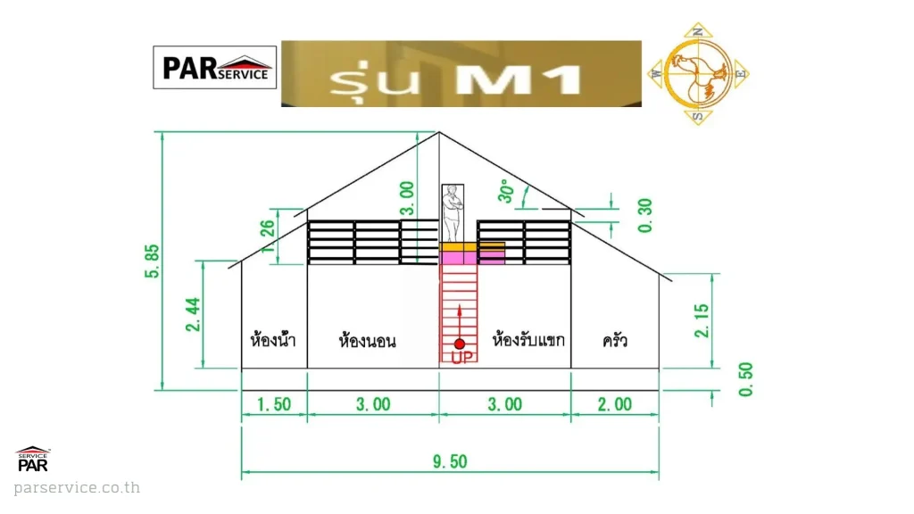 แบบแปลนด้านหน้า บ้านน็อคดาวน์ทรงนอร์ดิก M1