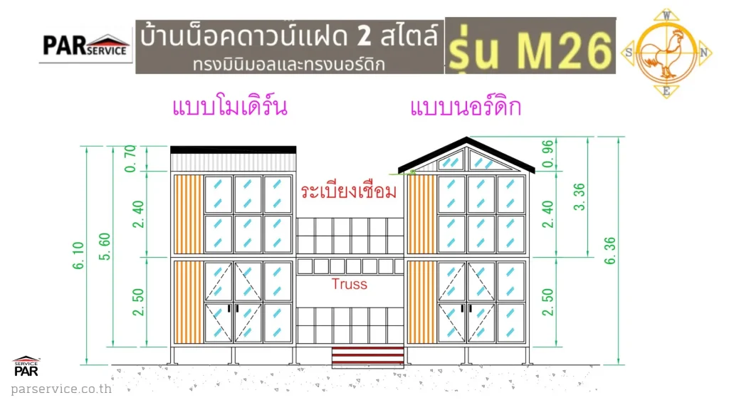 แบบแปลนบ้านน็อคดาวน์แฝด 2 ชั้น Modern & Nordic M26