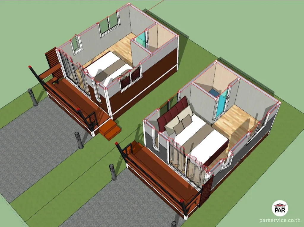 ภาพ 3D ออกแบบภายในบ้านน็อคดาวน์โมเดิร์น